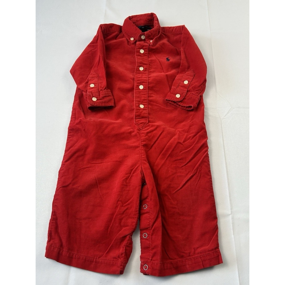 Ralph Lauren Red Corduroy Romper Baby  12M Preppy 100% Cotton